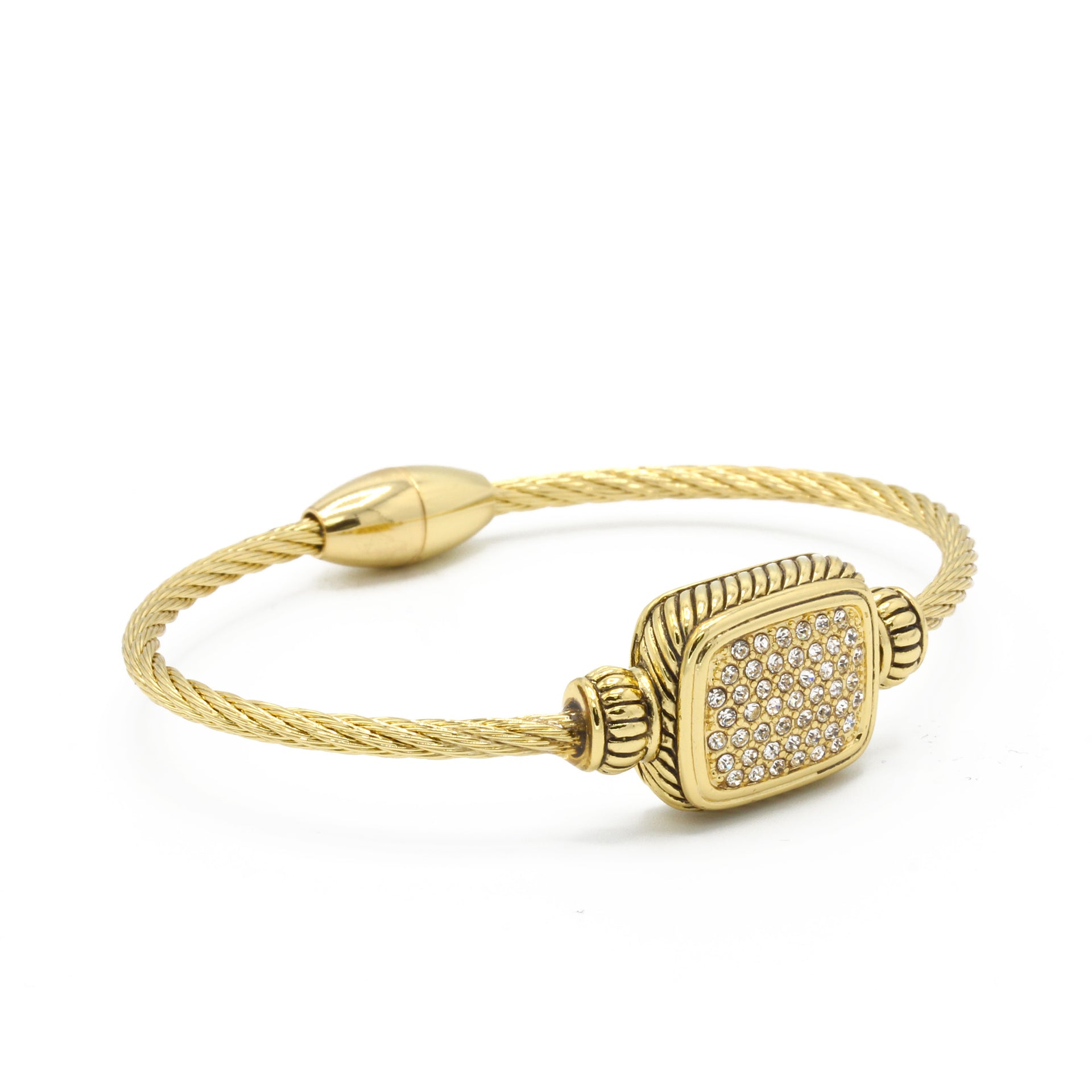 GOLD PAVE CRYSTAL ENGRAVED CLASSIC CABLE BRACELET#12506BR-GLD