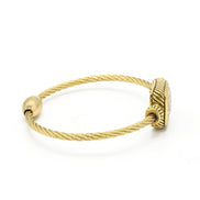 GOLD PAVE CRYSTAL ENGRAVED CLASSIC CABLE BRACELET#12506BR-GLD