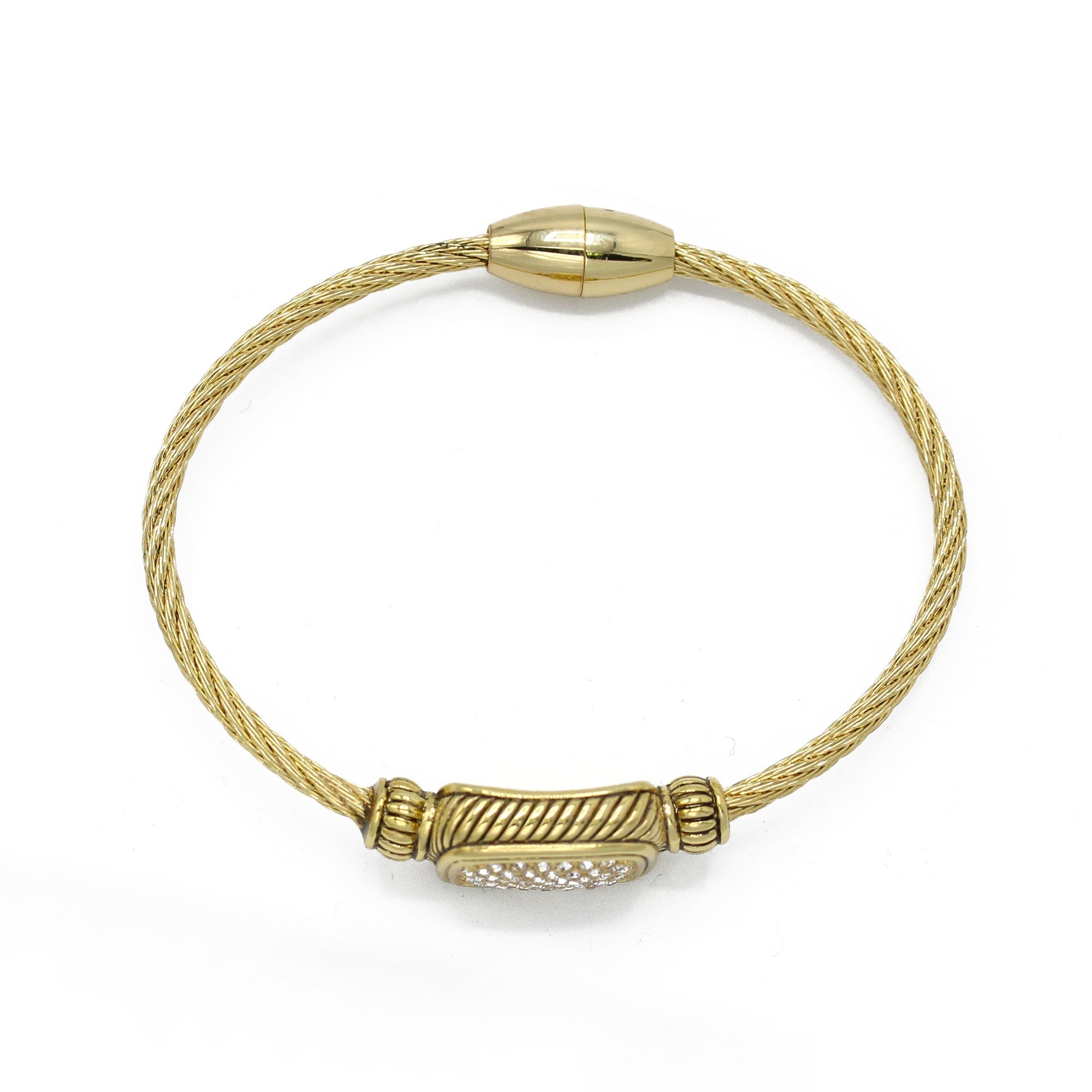 GOLD PAVE CRYSTAL ENGRAVED CLASSIC CABLE BRACELET#12506BR-GLD