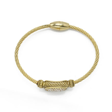 GOLD PAVE CRYSTAL ENGRAVED CLASSIC CABLE BRACELET#12506BR-GLD