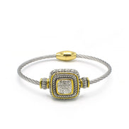 Two Tone Pave Crystal Engraved Classic Cable Bracelet#83015BR(FF8)