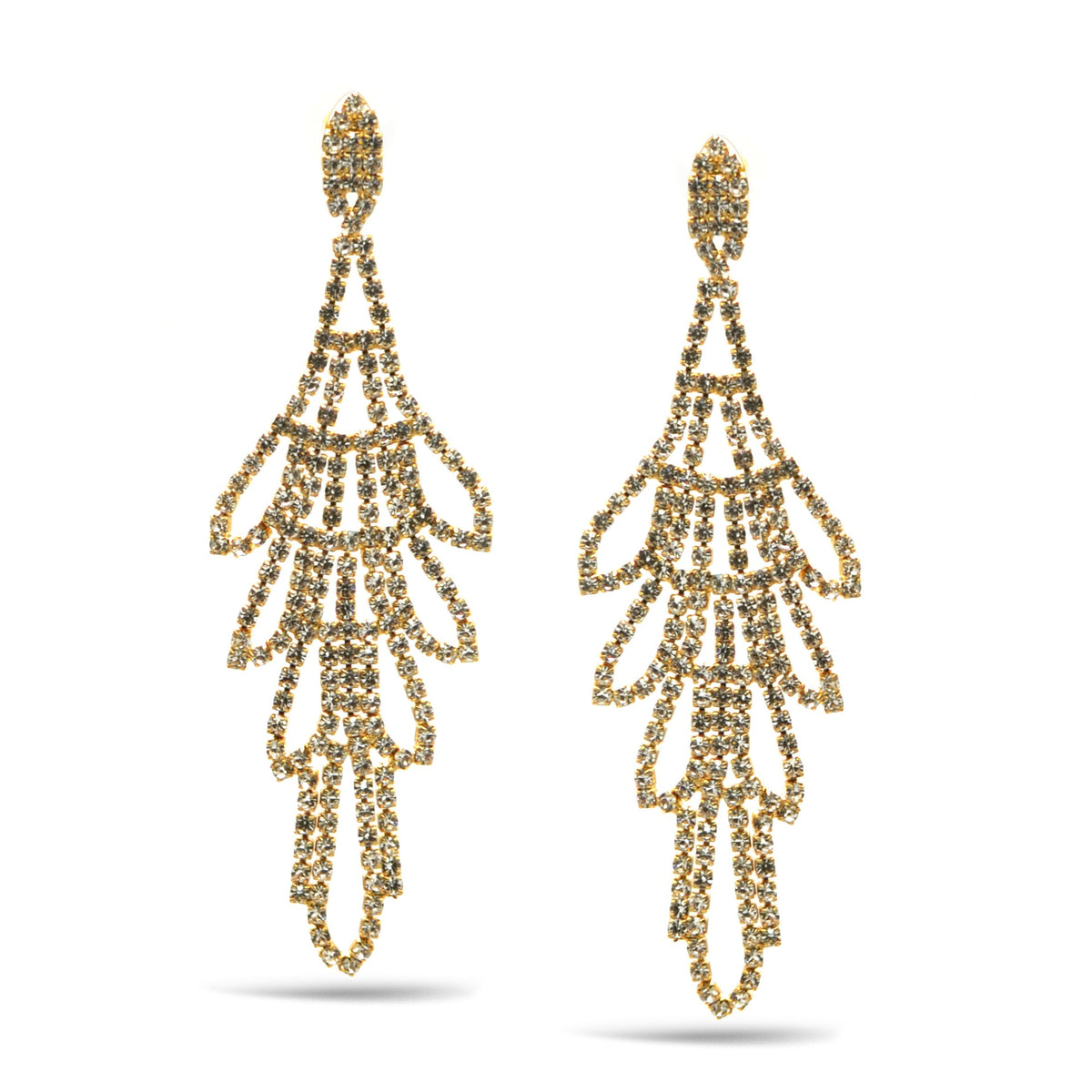 RHINESTONES CRYSTAL GOLD TASSEL DROP EARRINGS # SQXX-0701-0483G (ID12/IF10/IE12)