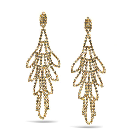 RHINESTONES CRYSTAL GOLD TASSEL DROP EARRINGS # SQXX-0701-0483G (ID12/IF10/IE12)