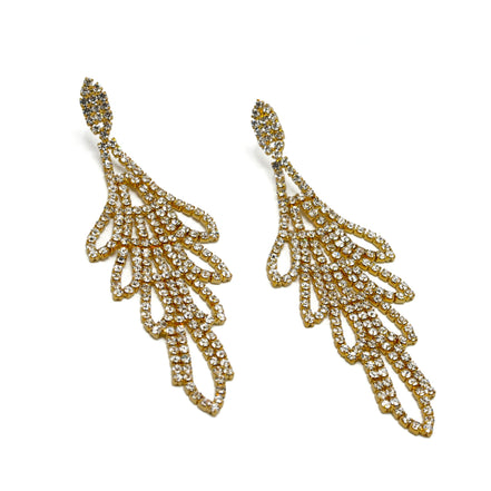 RHINESTONES CRYSTAL GOLD TASSEL DROP EARRINGS # SQXX-0701-0483G (ID12/IF10/IE12)