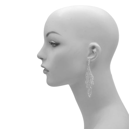 RHINESTONES CRYSTAL RHODIUM TASSEL DROP EARRINGS #SQXX-0701-0483RH (MD1)