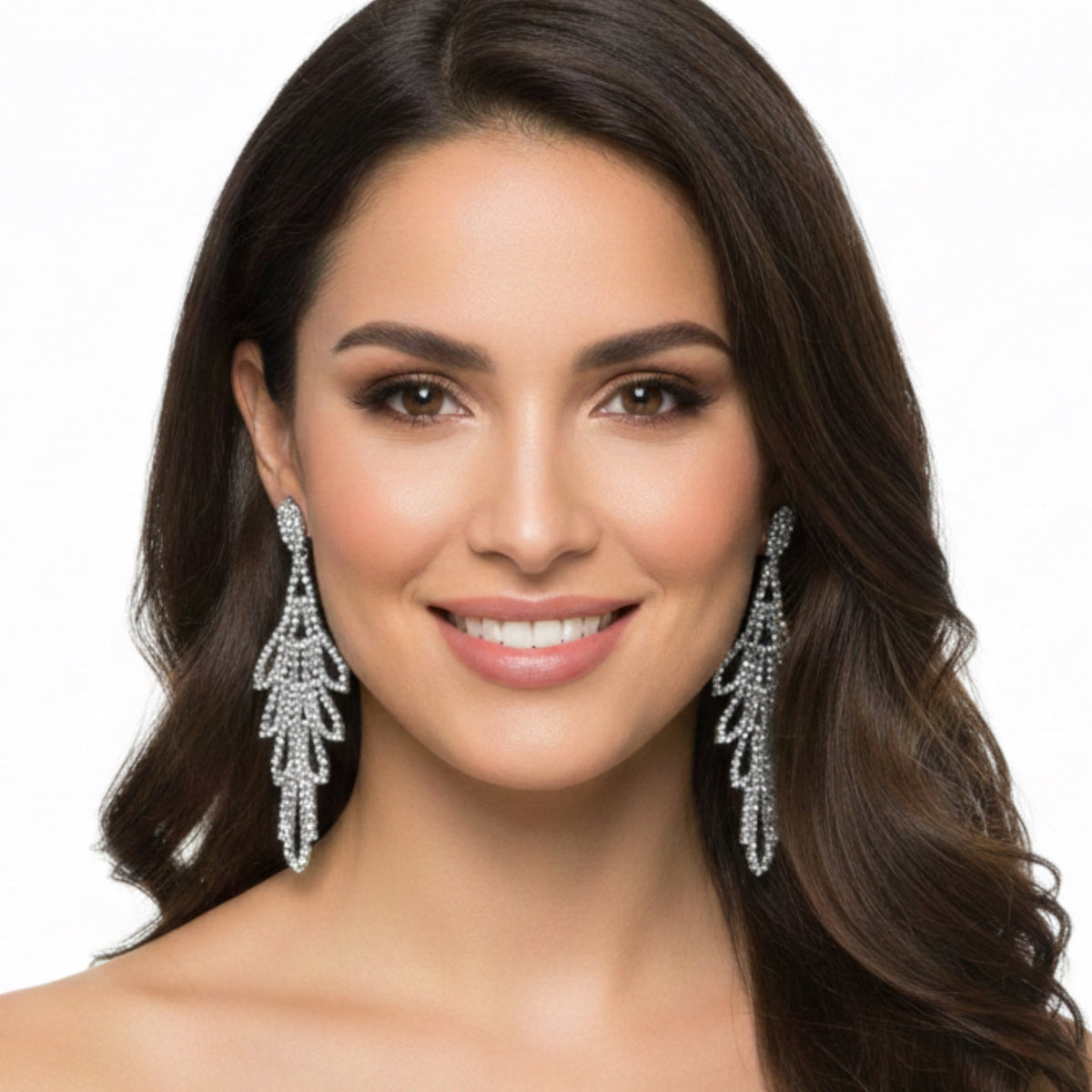 RHINESTONES CRYSTAL RHODIUM TASSEL DROP EARRINGS #SQXX-0701-0483RH (MD1)