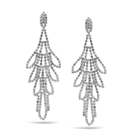 RHINESTONES CRYSTAL RHODIUM TASSEL DROP EARRINGS #SQXX-0701-0483RH (MD1)