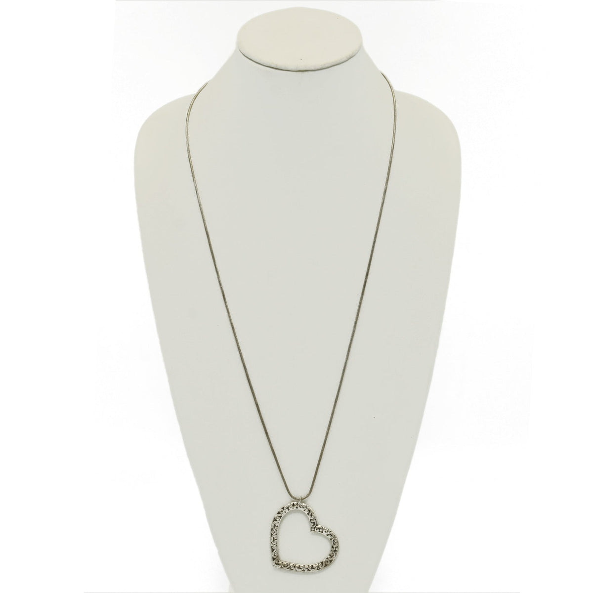 ANTIQUE SILVER HEART FILIGREE PENDANT LONG CHAIN NECKLACE #SQ321-071507 (LF2)