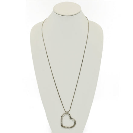 ANTIQUE SILVER HEART FILIGREE PENDANT LONG CHAIN NECKLACE #SQ321-071507 (LF2)