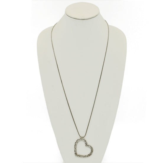 ANTIQUE SILVER HEART FILIGREE PENDANT LONG CHAIN NECKLACE #SQ321-071507 (LF2)