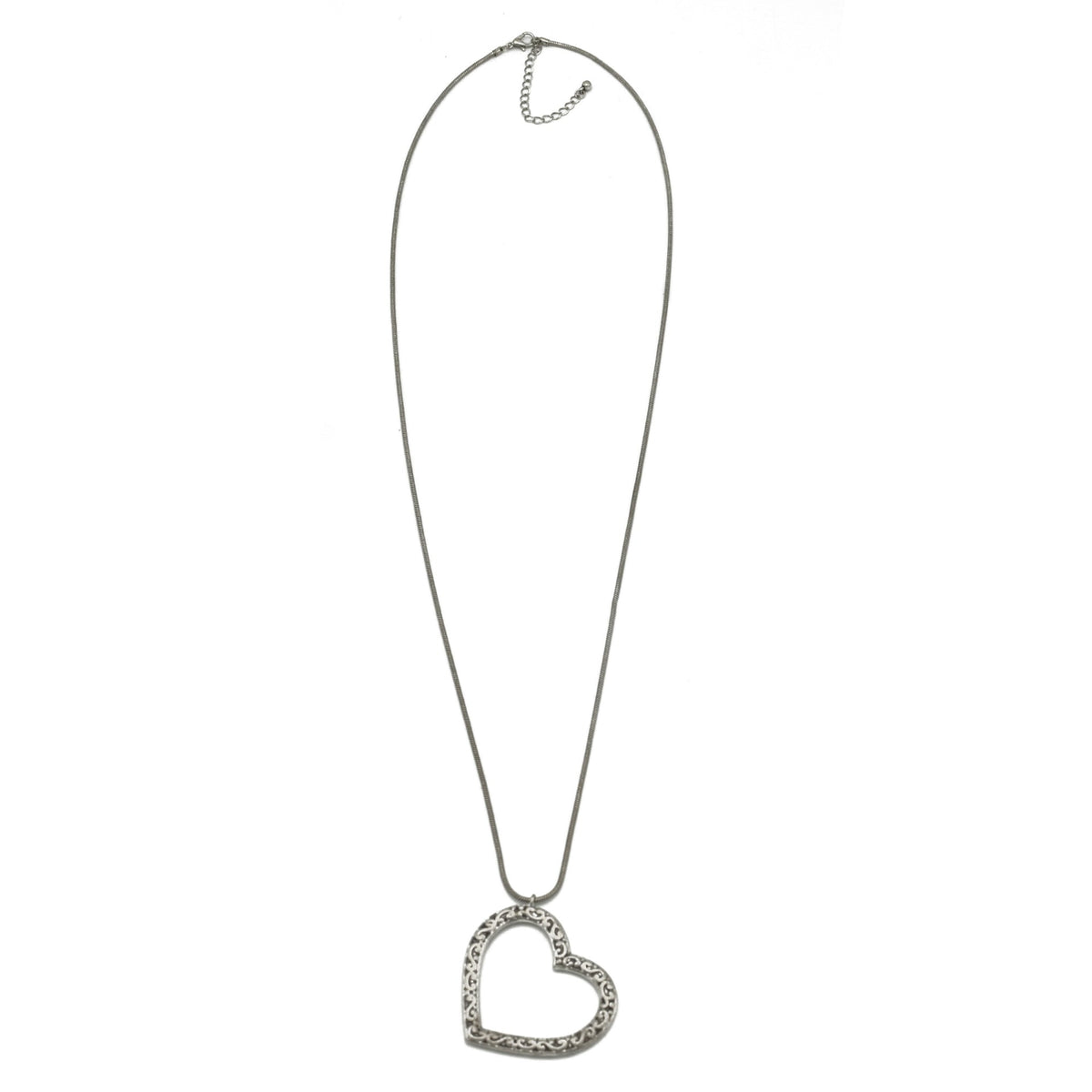 ANTIQUE SILVER HEART FILIGREE PENDANT LONG CHAIN NECKLACE #SQ321-071507 (LF2)
