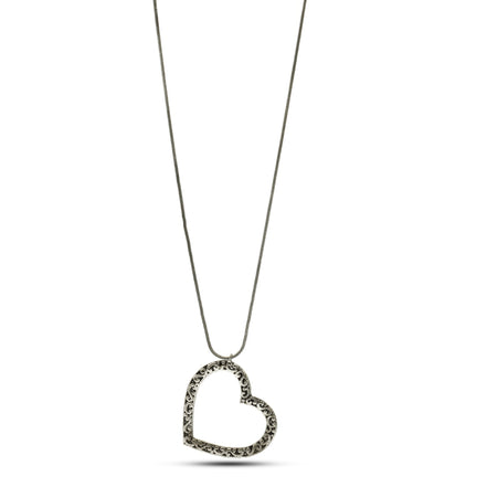 ANTIQUE SILVER HEART FILIGREE PENDANT LONG CHAIN NECKLACE #SQ321-071507 (LF2)