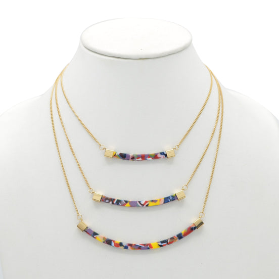 GOLD MULTI-COLOR LAYER NECKLACE AND EARRINGS SET# SQ321-071701