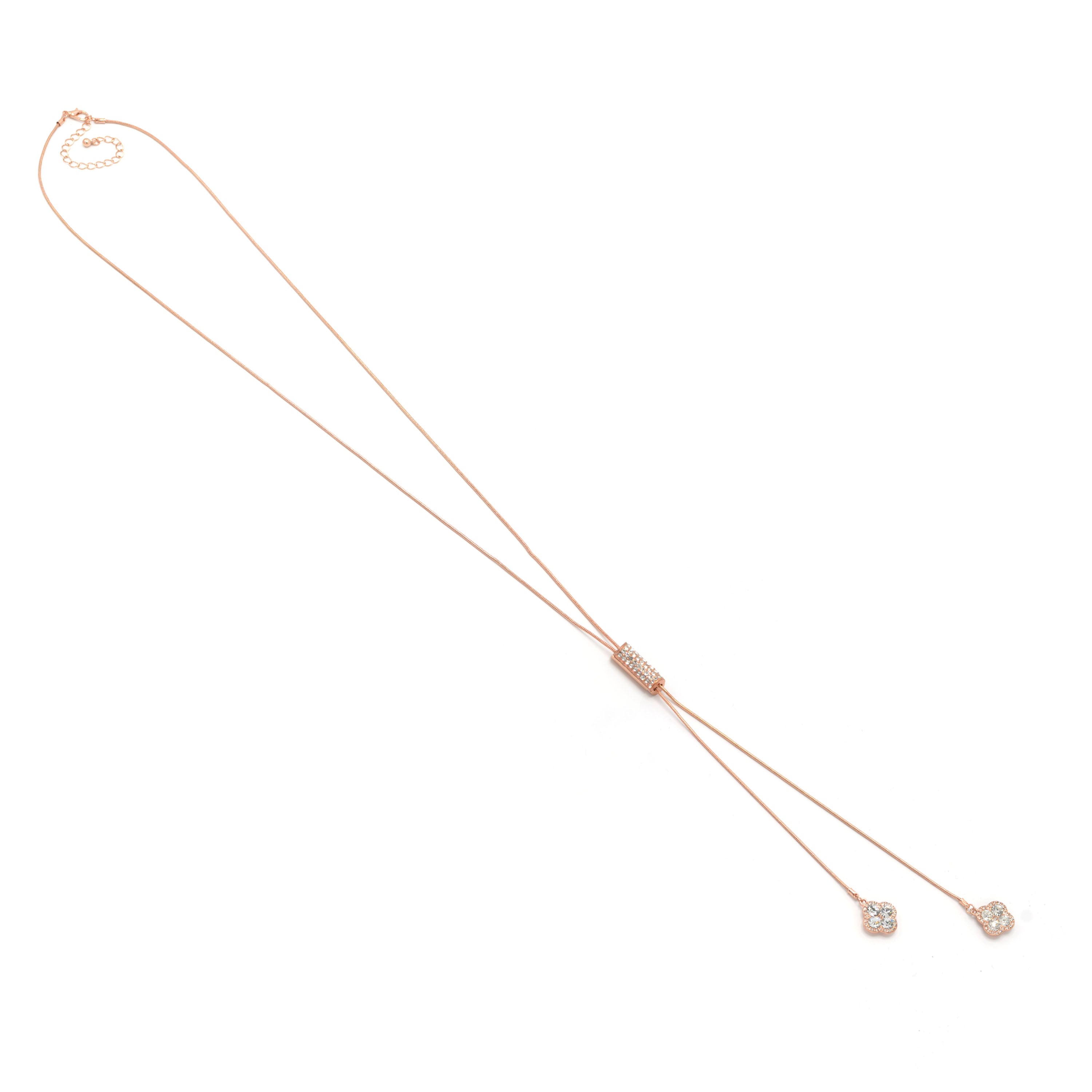 ROSE GOLD CRYSTAL LONG TASSEL NECKLACE#SQ321-190707RG (ID1)