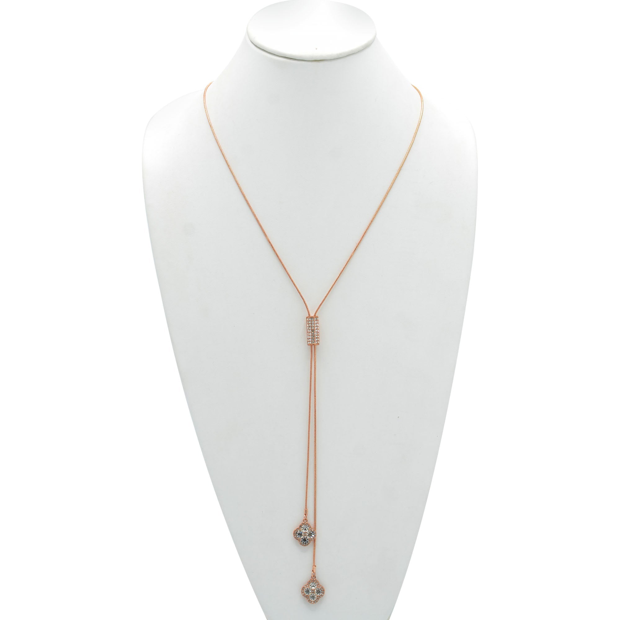 ROSE GOLD CRYSTAL LONG TASSEL NECKLACE#SQ321-190707RG (ID1)