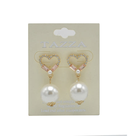 GOLD CRYSTAL HEART AND CREAM PEARL EARRINGS #SQMDD-3251 (OF21)