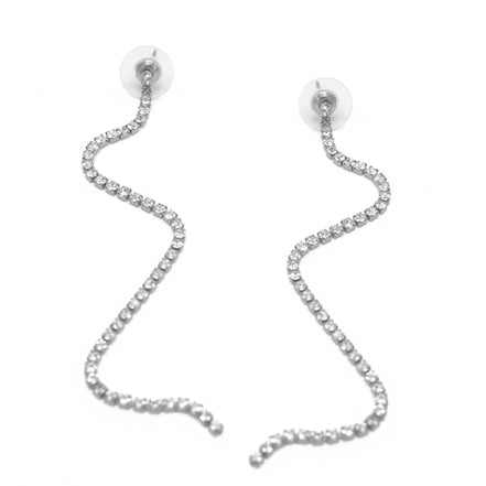 SILVER RHINESTONE DROP EARRINGS #SQGN-060010S(GH14)