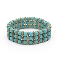 OXIDIZE GOLD AND TURQUOISE BEADS MEMORY WIRE STRETCH BRACELET#HNB89298GXTQ (RG14)