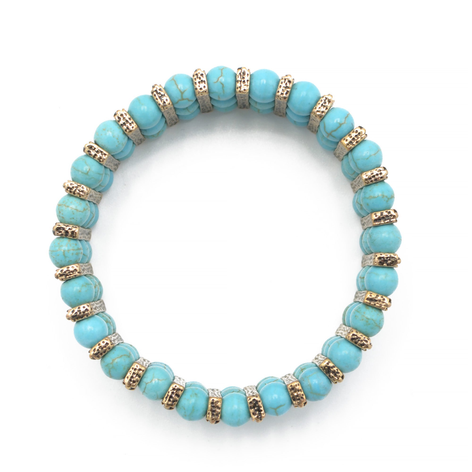 OXIDIZE GOLD AND TURQUOISE BEADS MEMORY WIRE STRETCH BRACELET#HNB89298GXTQ (RG14)