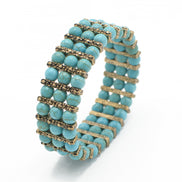 OXIDIZE GOLD AND TURQUOISE BEADS MEMORY WIRE STRETCH BRACELET#HNB89298GXTQ (RG14)