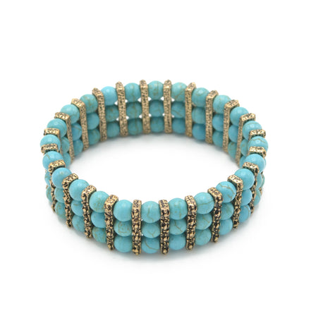 OXIDIZE GOLD AND TURQUOISE BEADS MEMORY WIRE STRETCH BRACELET#HNB89298GXTQ (RG14)
