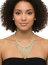 GOLD RHINESTONES CRYSTAL TASSEL NECKLACE AND EARRINGS SET #SQXX-07010480G (TG21/TE9)