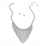 SILVER RHINESTONE CRYSTAL TASSEL NECKLACE AND EARRINGS SET # SQXX-07010480S (TH22)