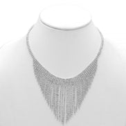 SILVER RHINESTONE CRYSTAL TASSEL NECKLACE AND EARRINGS SET # SQXX-07010480S (TH22)