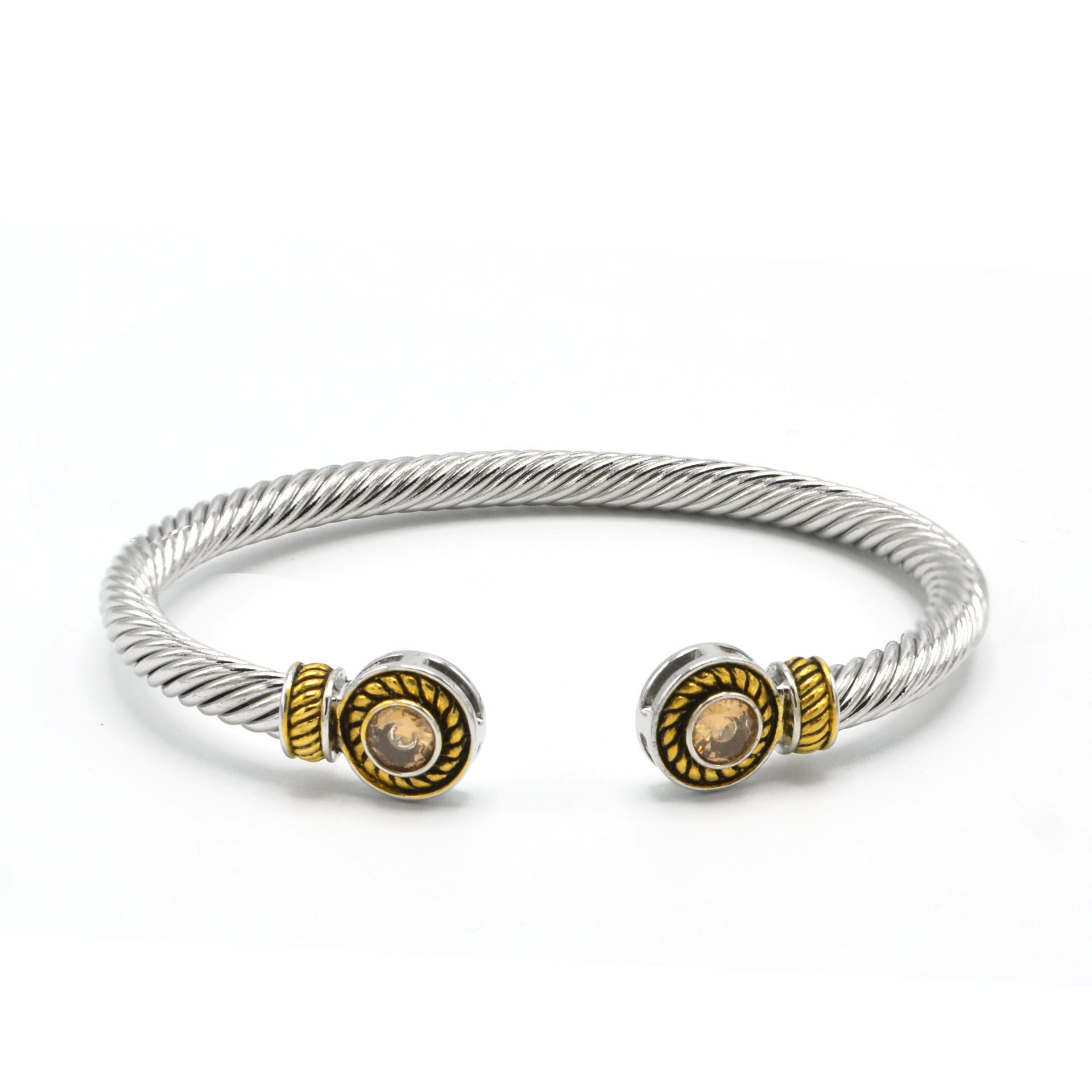 TWO TONE TOPAZ CRYSTAL CLASSIC CABLE BRACELET#12550BR-LT.C.TPZ(FB22/FG5)