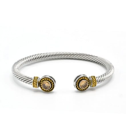 TWO TONE TOPAZ CRYSTAL CLASSIC CABLE BRACELET#12550BR-LT.C.TPZ(FB22/FG5)