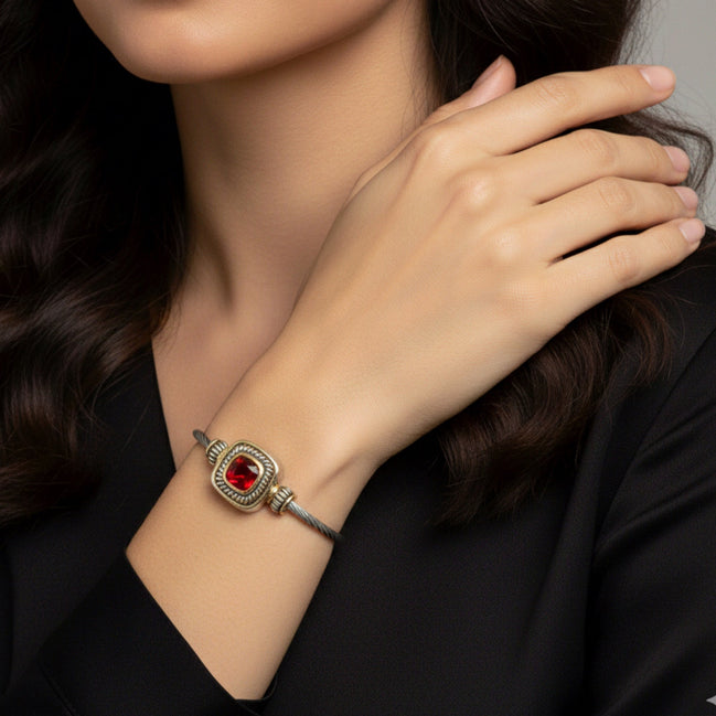 TWO TONE RED SIAM CRYSTAL CLASSIC CABLE BRACELET #73014BR-SIAM(FG6)