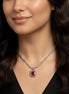TWO TONE RED SIAM CRYSTAL SQUARE PENDANT BOX CHAIN NECKLACE #73014EH-SIAM(FE10)