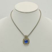 TWO-TONE BLUE SQUARE PENDANT BOX CHAIN NECKLACE #73014EH-BLUE(FD5)