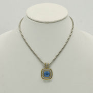 Two-Tone Sapphire Crystal Square Pendant Box Chain Necklace #73014EH-SAP(FD4)