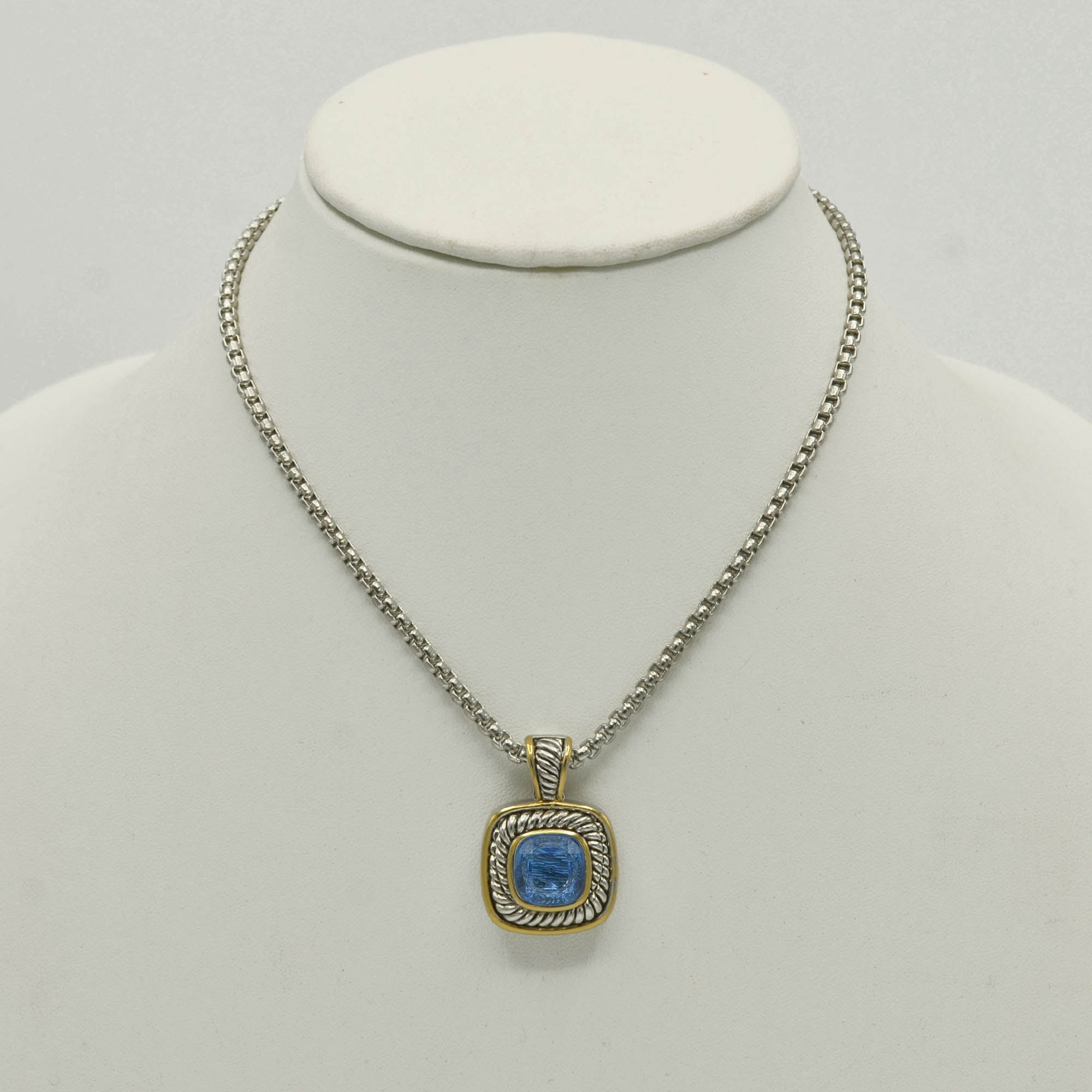 Two-Tone Sapphire Crystal Square Pendant Box Chain Necklace #73014EH-SAP(FD4)