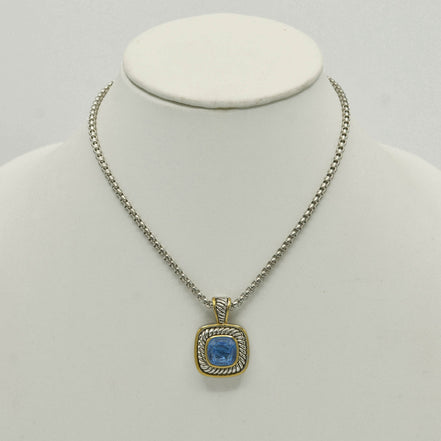 Two-Tone Sapphire Crystal Square Pendant Box Chain Necklace #73014EH-SAP(FD4)