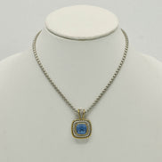 Two-Tone Sapphire Crystal Square Pendant Box Chain Necklace #73014EH-SAP