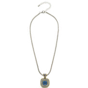 Two-Tone Sapphire Crystal Square Pendant Box Chain Necklace #73014EH-SAP