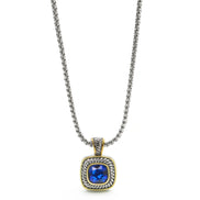 TWO-TONE BLUE SQUARE PENDANT BOX CHAIN NECKLACE #73014EH-BLUE(FD5)