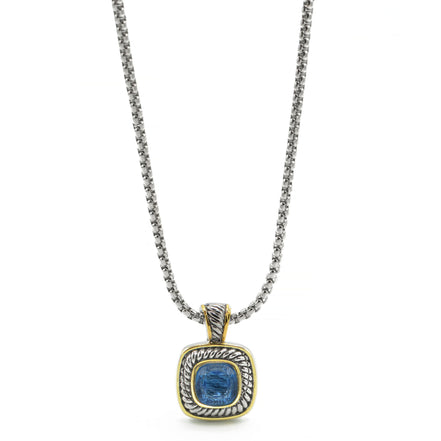 Two-Tone Sapphire Crystal Square Pendant Box Chain Necklace #73014EH-SAP