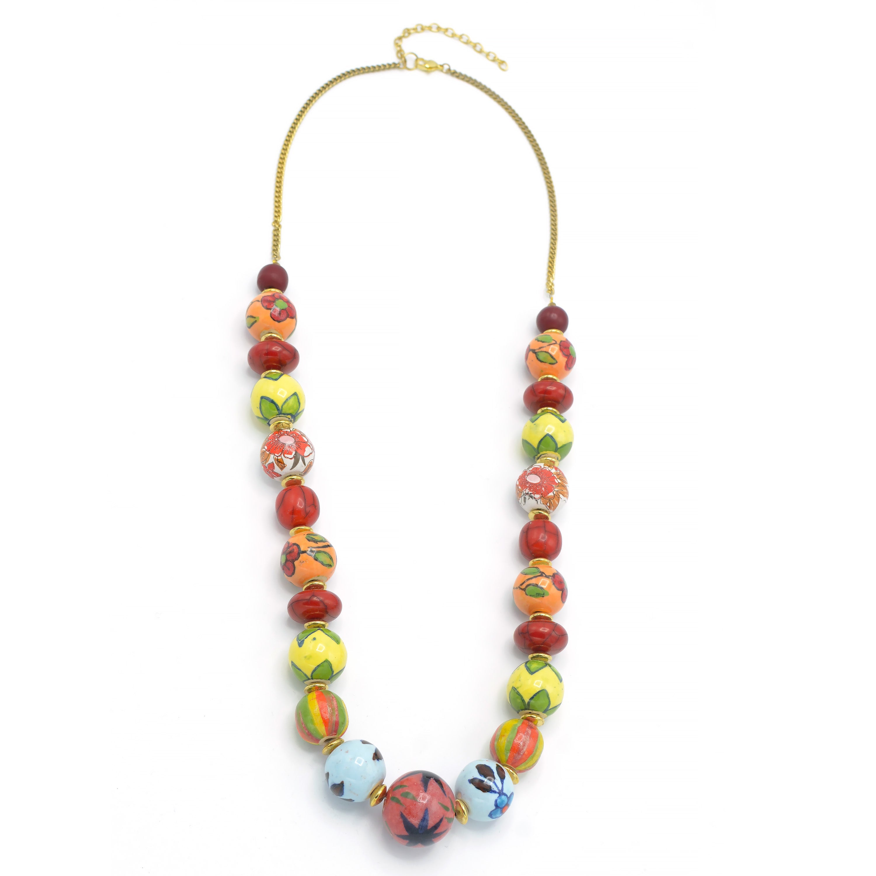 MULTI COLOR RESIN AND GLASS BEAD INDIAN NECKLACE #FWNK-1907-13 (HH5)