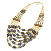 MULTI LAYERED WOOD AND BONE NECKLACE #FWNK-1907-17