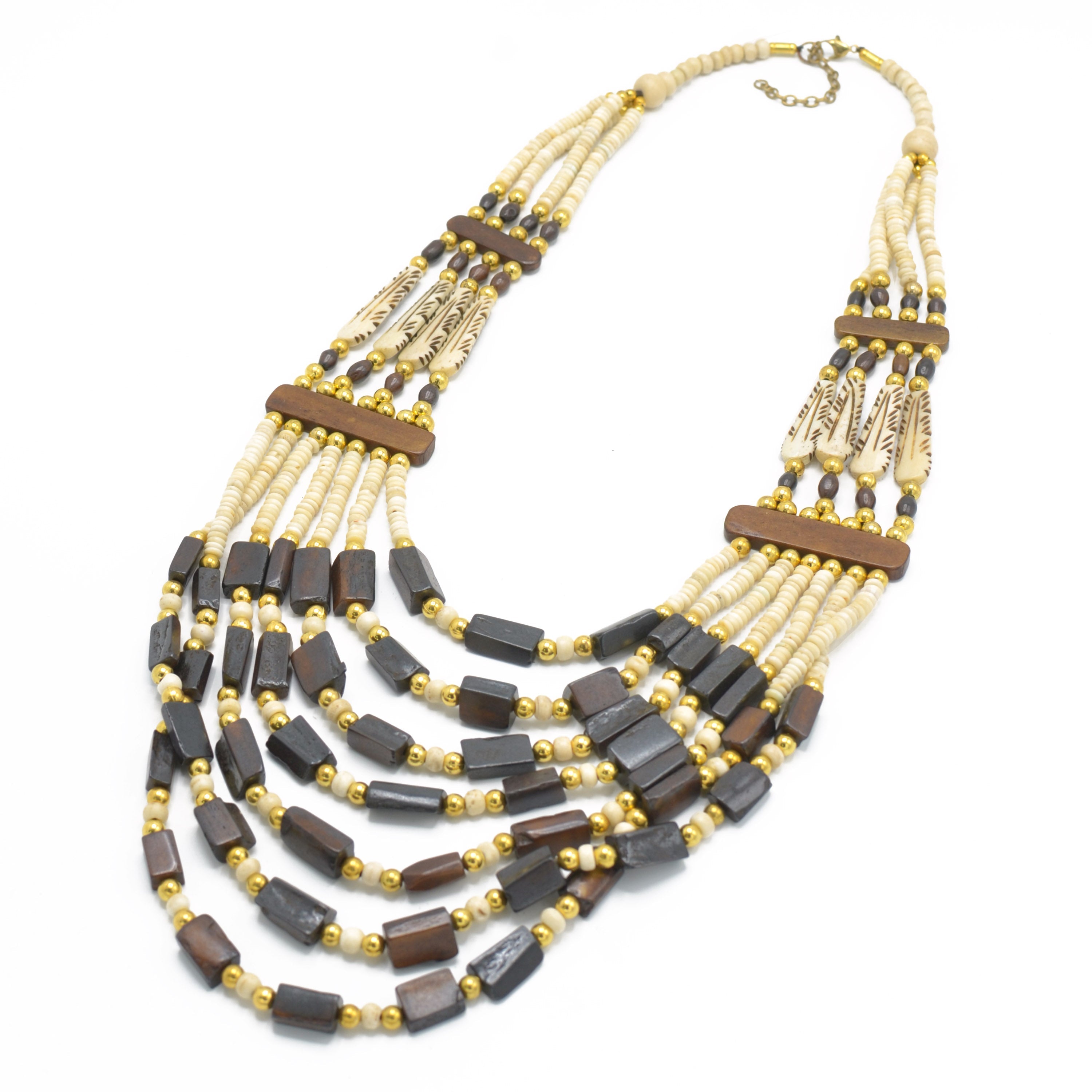 MULTI LAYERED WOOD AND BONE NECKLACE #FWNK-1907-17
