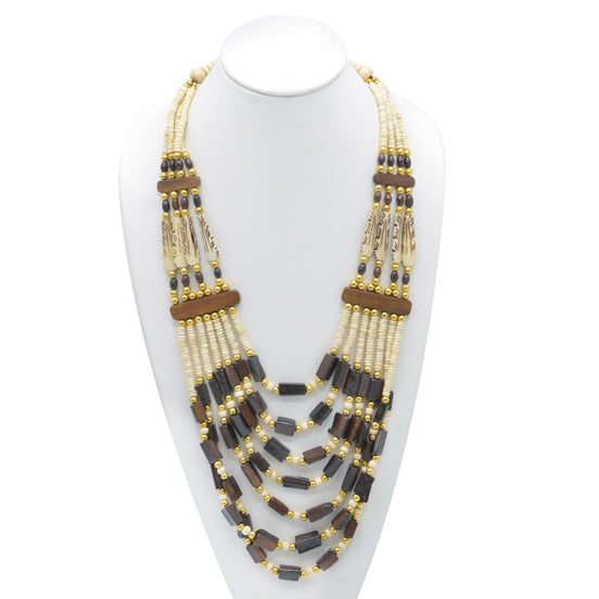 MULTI LAYERED WOOD AND BONE NECKLACE #FWNK-1907-17