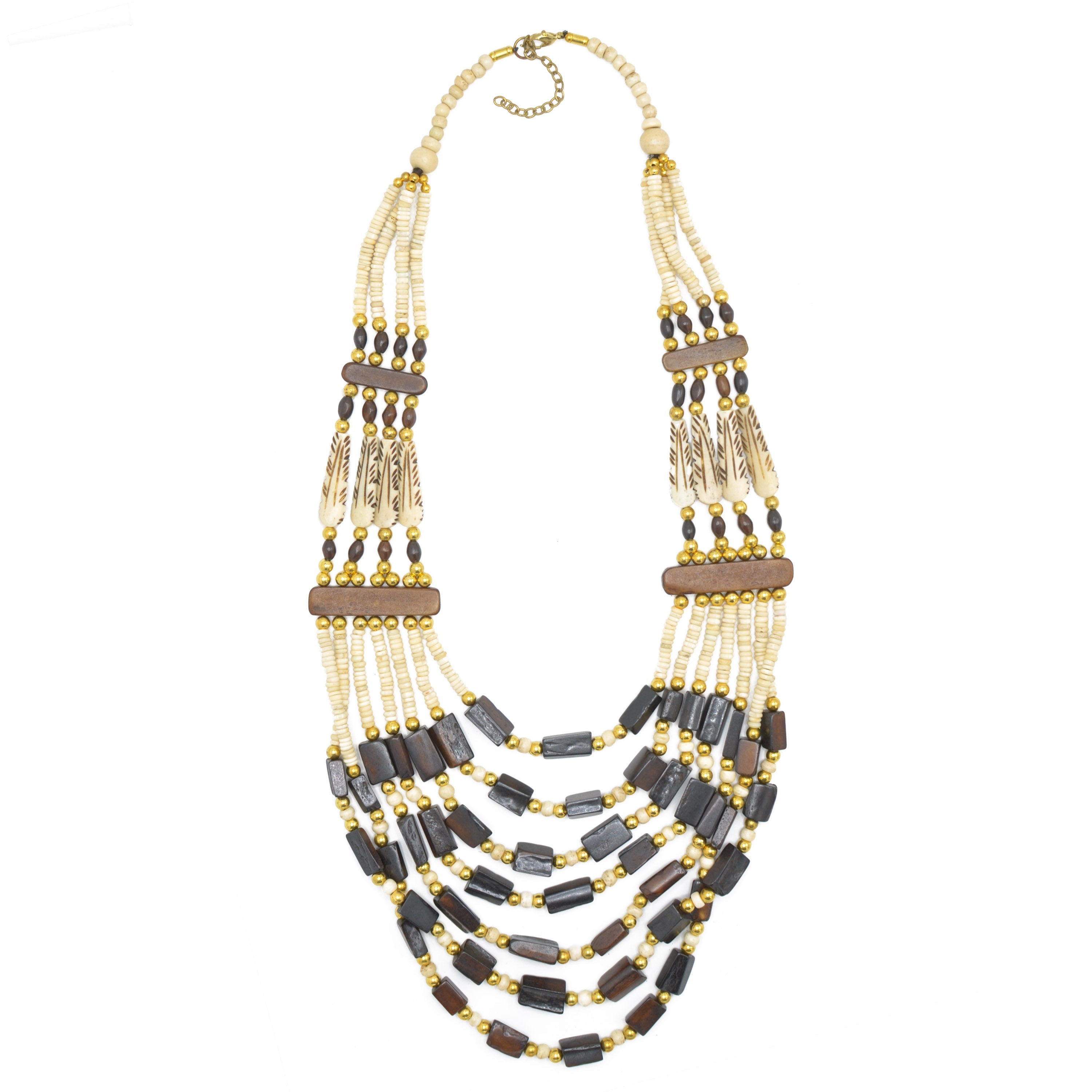 MULTI LAYERED WOOD AND BONE NECKLACE #FWNK-1907-17
