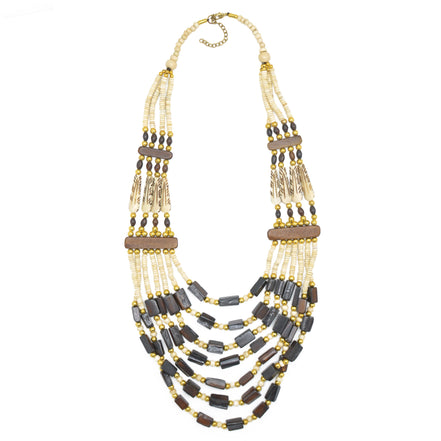 MULTI LAYERED WOOD AND BONE NECKLACE #FWNK-1907-17