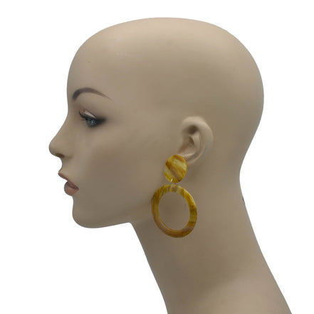 YELLO MARBLE RESIN SILVER EARRINGS #FWNK-1907-42 (RF7)