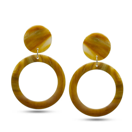 YELLO MARBLE RESIN SILVER EARRINGS #FWNK-1907-42 (RF7)