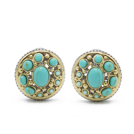TURQUOISE TWO TONE ROUND EARRINGS #10939ERTRQ (FH22)