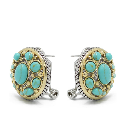 TURQUOISE TWO TONE ROUND EARRINGS #10939ERTRQ (FH22)